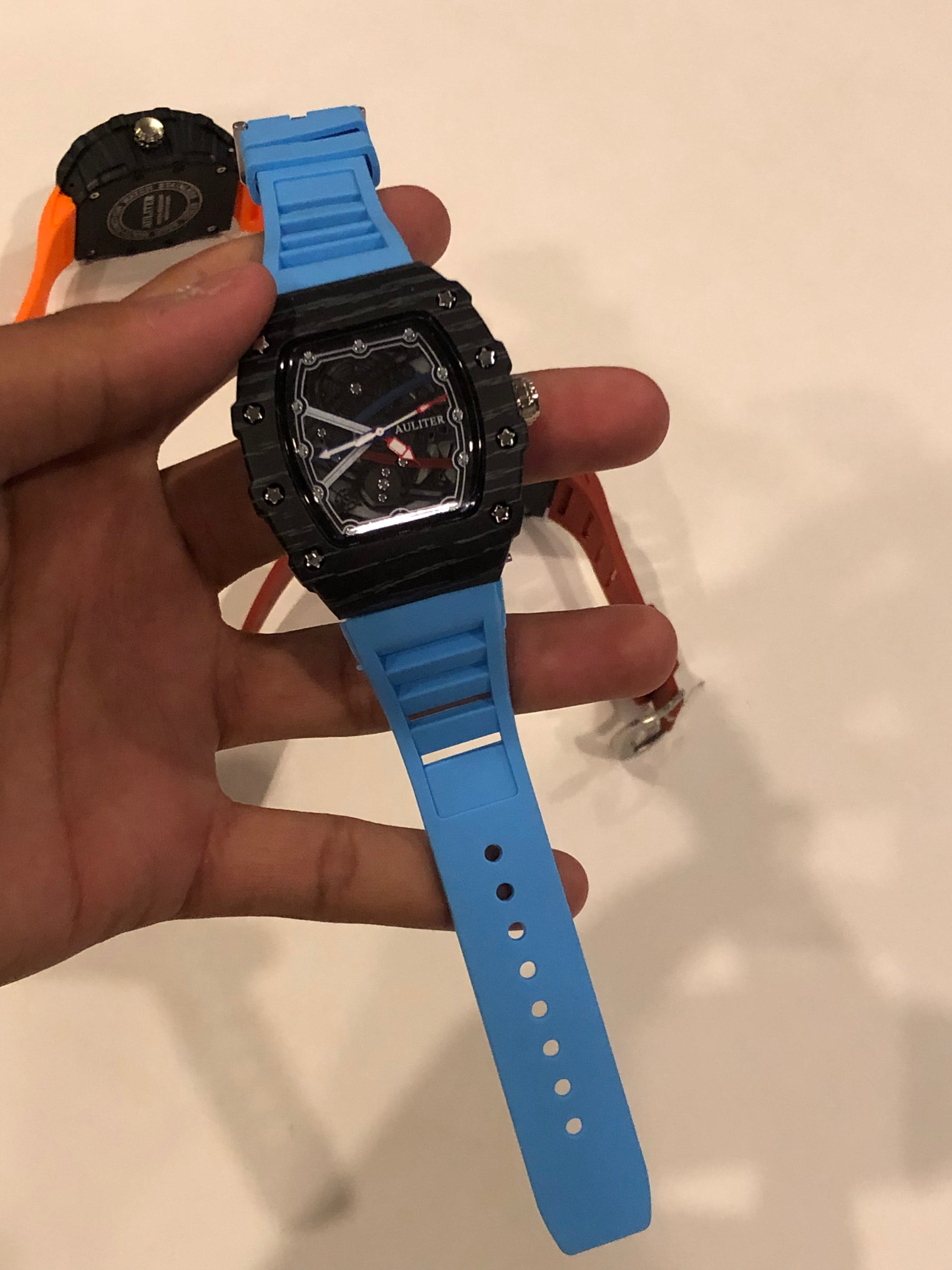Men's Sky Blue Skeleton Sport Watch | RM Inspired Design | Durable Silicone Strap