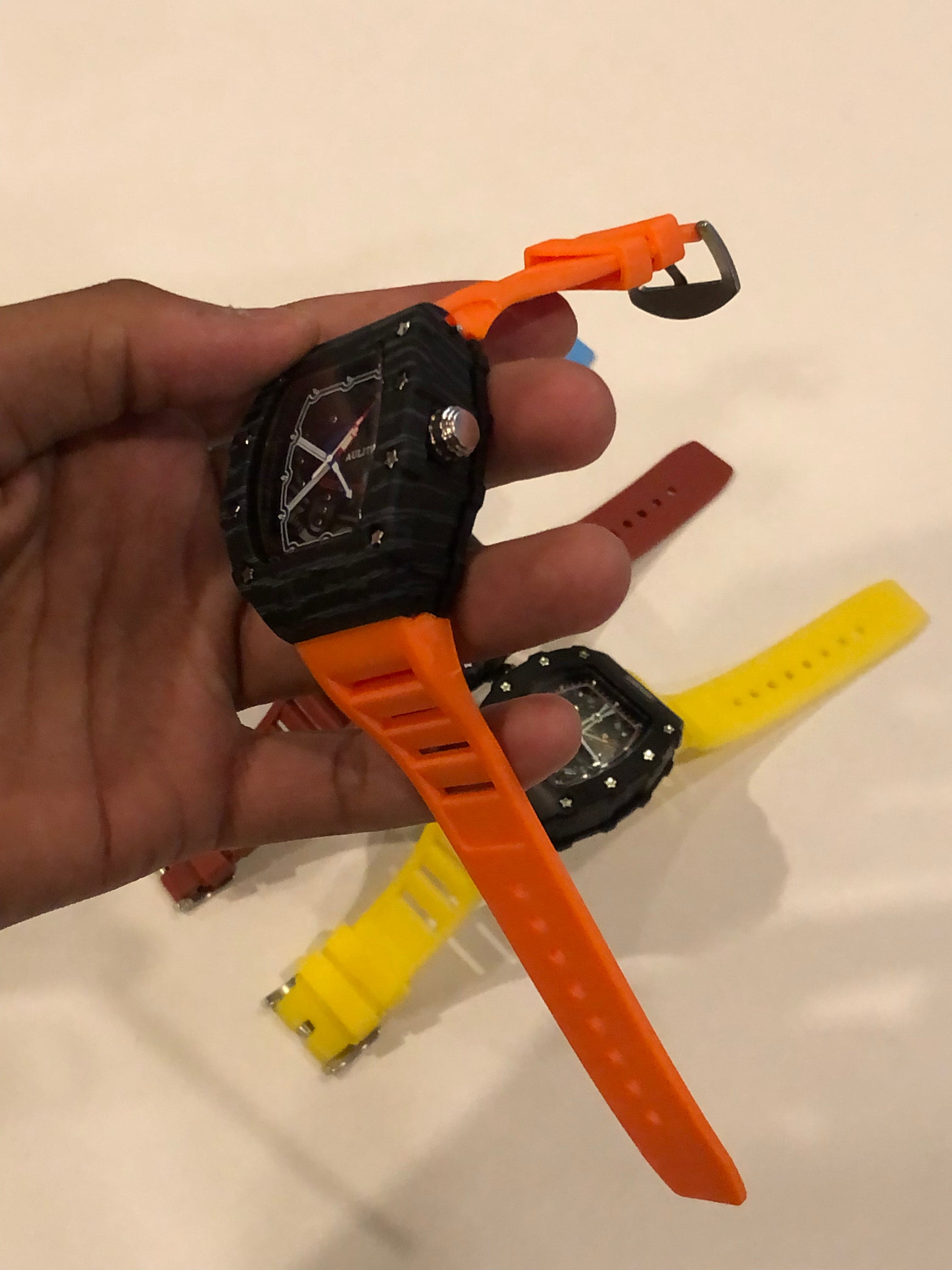 Men's Orange Skeleton Sport Watch | RM Inspired Design | Durable Silicone Strap